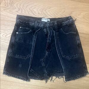 We The Free Distressed Black Denim Mini Skirt